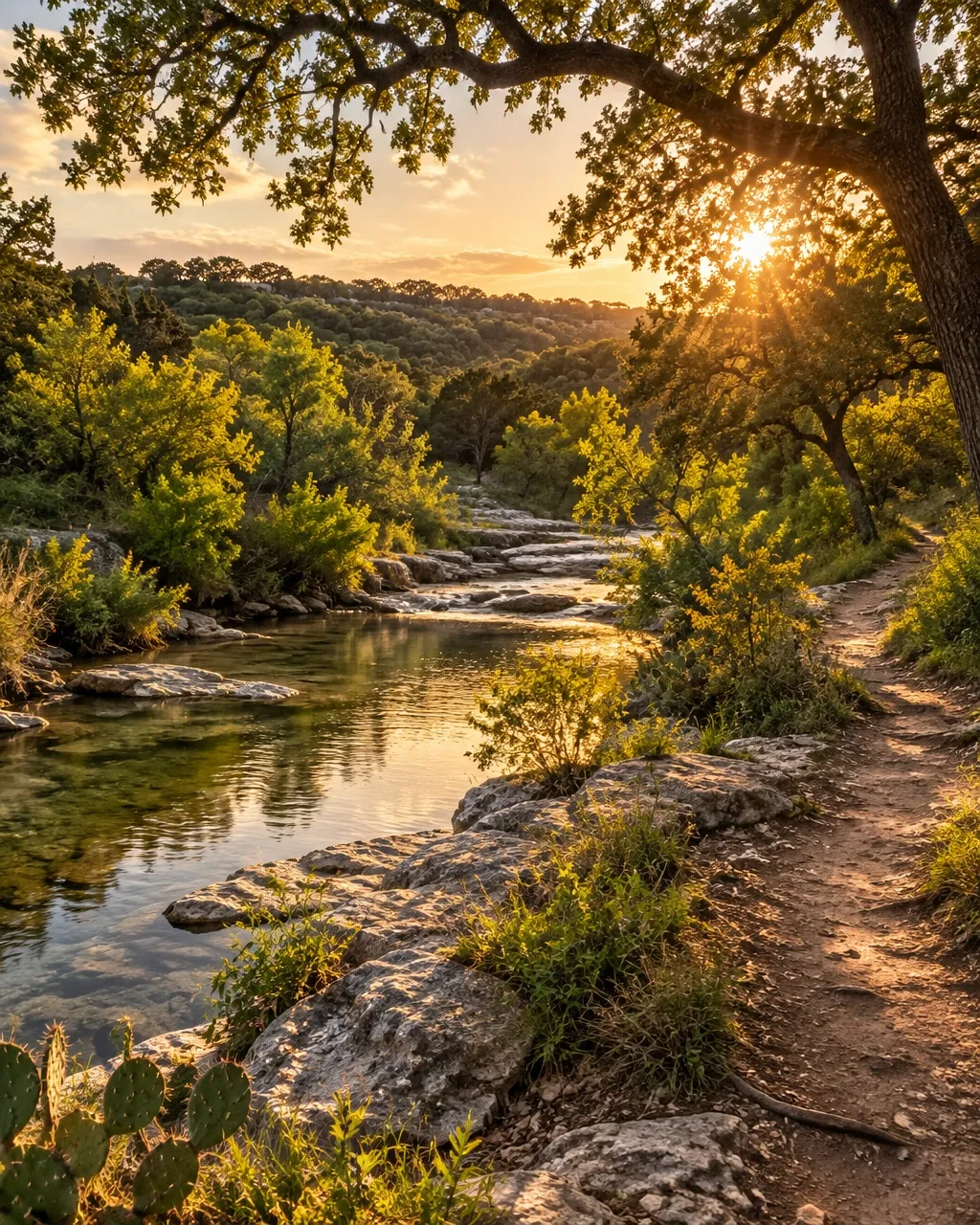 Austin Greenbelt trail near Barton Hills at golden hour